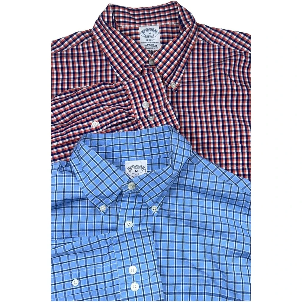 Brooks Brothers 1818 Regent Fit Supima Cotton M Button Down Shirts Pleated Cuffs - Picture 1 of 12